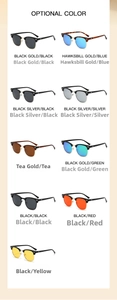 Matrix display of vintage semi-rimless sunglasses in various frame and lens colors