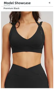 Detail der High-Waist-Crossover-Leggings und Premium Black Sport-BH aus mattem Material