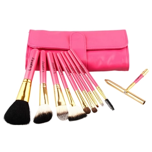 Profi-Set mit 10 rosa Make-up-Pinseln aus Tierhaar inklusive tragbarer Tasche