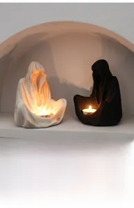 Gothic wizard candle holder figurines in white and black resin for Halloween decor
