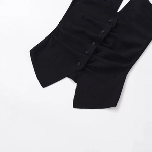 Black knitted halter top for women with button design on white background