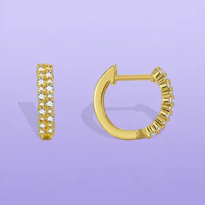 French Asymmetric Design Hoop Earrings Brass 18K Gold Plated Zirconia Inlaid Creative Fashion Jewelry For Women Gift