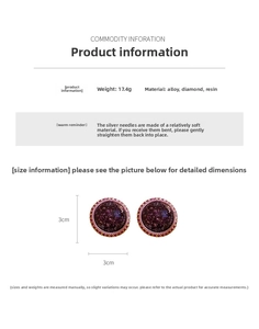 Detailed size chart for resin stud earrings with 3cm diameter and 17.4g weight specifications