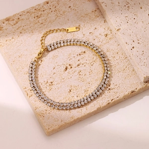 Double Row Zircon Tennis Bracelet Stainless Steel Adjustable Link Chain Elegant Jewelry For Women Korean Style