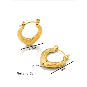 18K gold plated stainless steel heart hoop earrings with textured diamond pattern