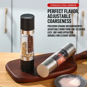 Dual-head stainless steel manual pepper and salt grinder with adjustable coarseness