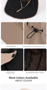 Détail d'un chapeau de soleil avec bord de 12cm, maille respirante et cordon réglable