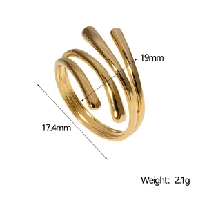 Detailed dimension view of gold spiral stainless steel ring with 17.4mm height and 2.1g weight