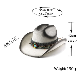 Détail d'un chapeau de cowboy en paille avec bord de 6cm et bandeau perlé turquoise