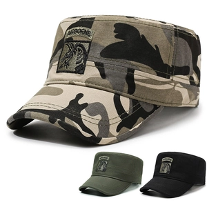 Airborne Military Cadet Cap Cotton Canvas Adjustable Camouflage Flat Top Hat For Men Women Outdoor Casual Tactical