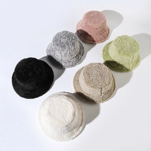 Plush lamb wool bucket hats in six various solid colors for winter outdoor warmth