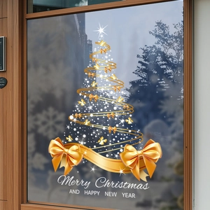 Christmas Window Stickers Static Cling PVC Xmas Tree Snowflake Decals For Glass Storefront Home Holiday Decor UV Print