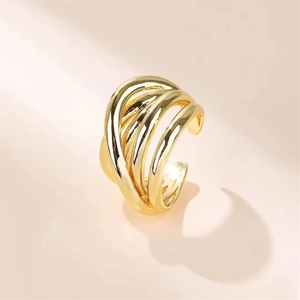 Chic gold-plated copper cross layered open ring with sparkling cubic zirconia accents