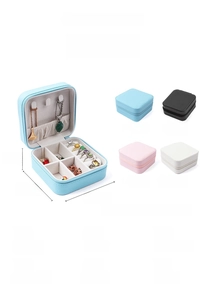 Detailed dimensions and four color options for the PU leather zipper jewelry box