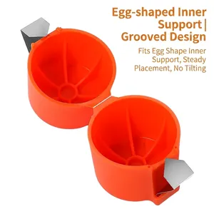 Orange stainless steel egg shell cutter tool with non-slip internal grooves for baking