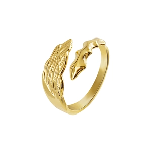 Vintage golden angel and devil adjustable stainless steel open ring with sculptured texture