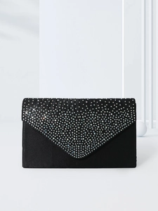 Elegant black evening clutch bag with sparkling rhinestones in rectangular envelope style