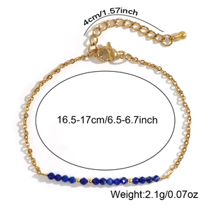 Elegant gold plated stainless steel bracelet with blue lapis lazuli faceted beads