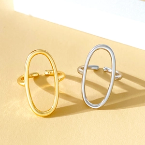 Minimalist oval hollow open rings in gold and silver finish with mirror metal texture