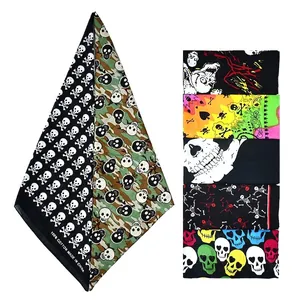 Cotton Skull Print Square Scarf Bandana Paisley Hip Hop Punk Headwear For Outdoor Sports Motorcycle Biker Head Wrap Face Mask