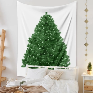 Detail view of Bohemian Christmas tree tapestry with star lights on white background