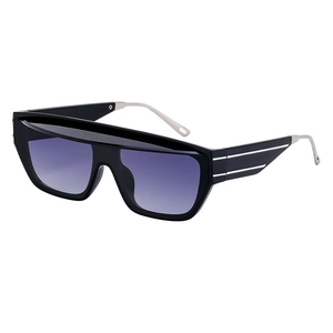 Fashionable oversized square sunglasses with black frame and purple gradient lenses