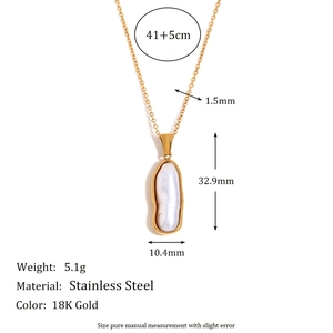 Détails du collier pendentif perle avec mesures de la chaîne en acier inoxydable plaqué or 18K