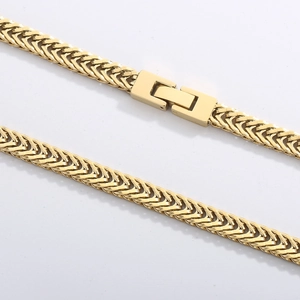 Hip-hop style golden titanium steel double-buckle curb chain necklace for men and women