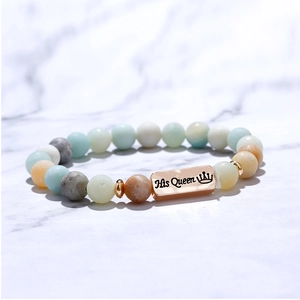 Lava stone bead bracelets for best friends with rose gold His Queen crown tag