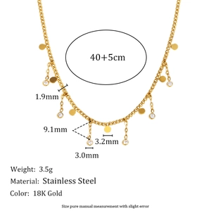 Detailed size chart for 18K gold plated stainless steel necklace with zircon pendants