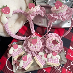 Sweet Pink Plaid Strawberry Cake Handmade Fabric Hair Clips And Headbands For Women Girls