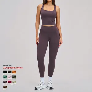 Women's high waist quick-dry purple yoga set with sports bra and tight leggings