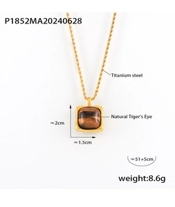Détails des dimensions du pendentif oeil de tigre et spécifications de l'acier titane doré