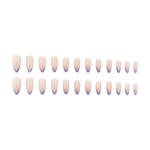 24pcs French V-shaped dark blue and nude stiletto press-on nails with sleek finish