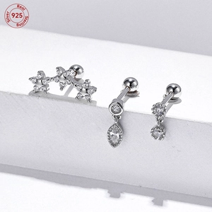 S925 sterling silver flower earrings set with zircon studs on minimalist pedestals
