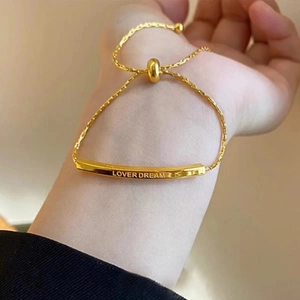 Golden vintage letter bracelet with adjustable chain and LOVER DREAM engraving