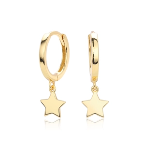 Polished gold s925 silver star pendant hoop earrings with reflective mirror effect