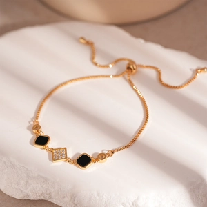 Vintage Geometric Square Bracelet For Women Copper Zircon Adjustable Pull Out Slider Clasp Fashion French Style Jewelry