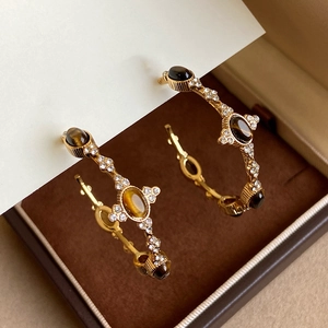 Orecchini A Lobo Vintage In Pietra Occhio Di Tigre Con Perno In Argento Placcato Oro Per Donna