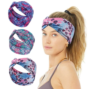 Set of 3 stretch polka dot headbands with twist knot and leaf prints for women