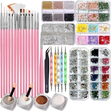 Umfangreiches 54W Nagelkunst-Set mit rosa Pinseln, Strasssteinen und ESD-15 Pinzette