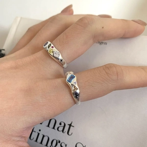 Vintage Y2K colorful zircon adjustable rings with lava texture and star engravings