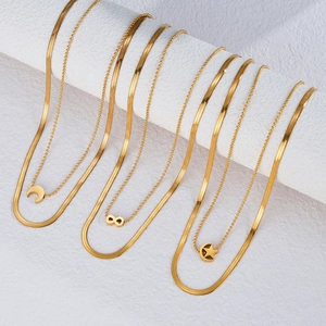 Stainless Steel Double Layered Moon Star Infinity Pendant Necklace 18K Gold Plated Layering Chain Jewelry For Women Gift