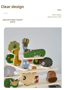 Close-up of animal wooden blocks with clear patterns and eco-friendly water paint