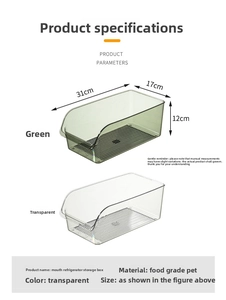 Macro detail of food-grade PET refrigerator organizer with 31x17x12cm size dimensions