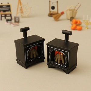 Miniature dollhouse fireplace model with LED light for DIY Christmas scene decoration