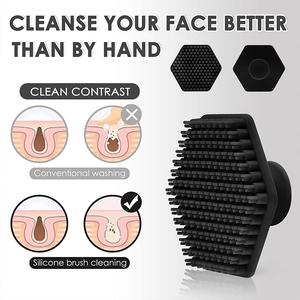 Detail of hexagonal silicone face scrubber with soft bristles and suction cup grip