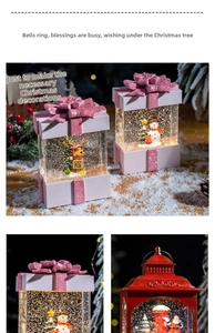 Detail of Christmas snow globe lamps with glitter sequins and festive interior figures