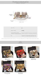 Detailed size chart for the snakeskin print chain bag with 23x13x5cm dimensions