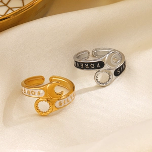 Minimalist wrench shaped 18K gold and silver open rings with Forever Silver engraving